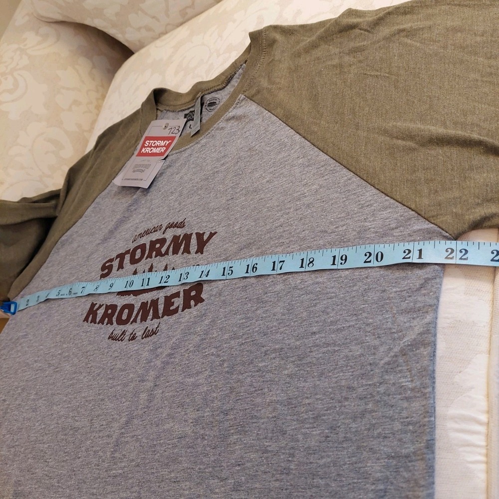 Stormy Kromer Unisex Baseball Tee Gray & Olive Green Cotton/Poly Blend Sz L NEW! - Picture 4 of 10